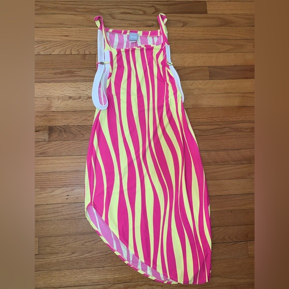 Versace Vintage 90s Asymmetrical Tiger Print MIDI Dress Pink Yellow Y2K small - Picture 8 of 10